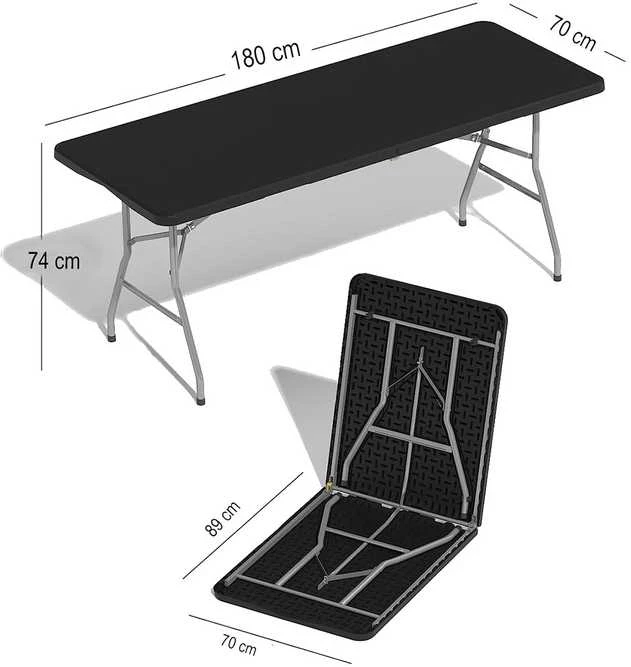 Sulankstomas lauko stalas HATIS, 180 x 70 x 74 cm, juodas
