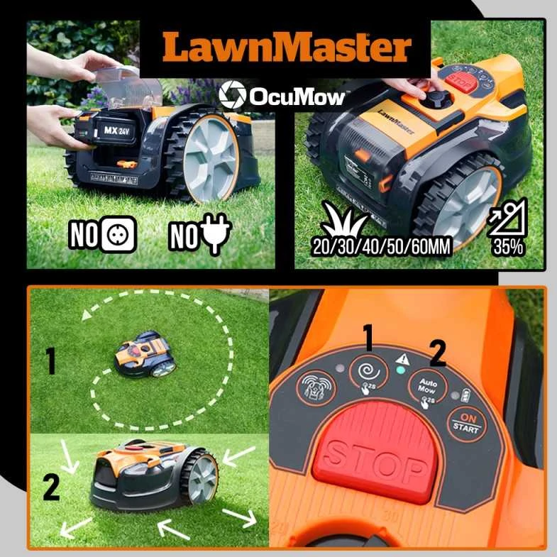 Belaidis vejos pjovimo robotas Lawnmaster, 24 V, 8 Ah, 400m2