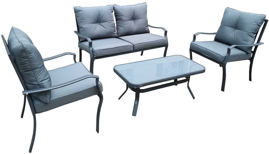 Home4You Sodo baldų komplektas BOSLER stalas, sofa ir 2 kėdės