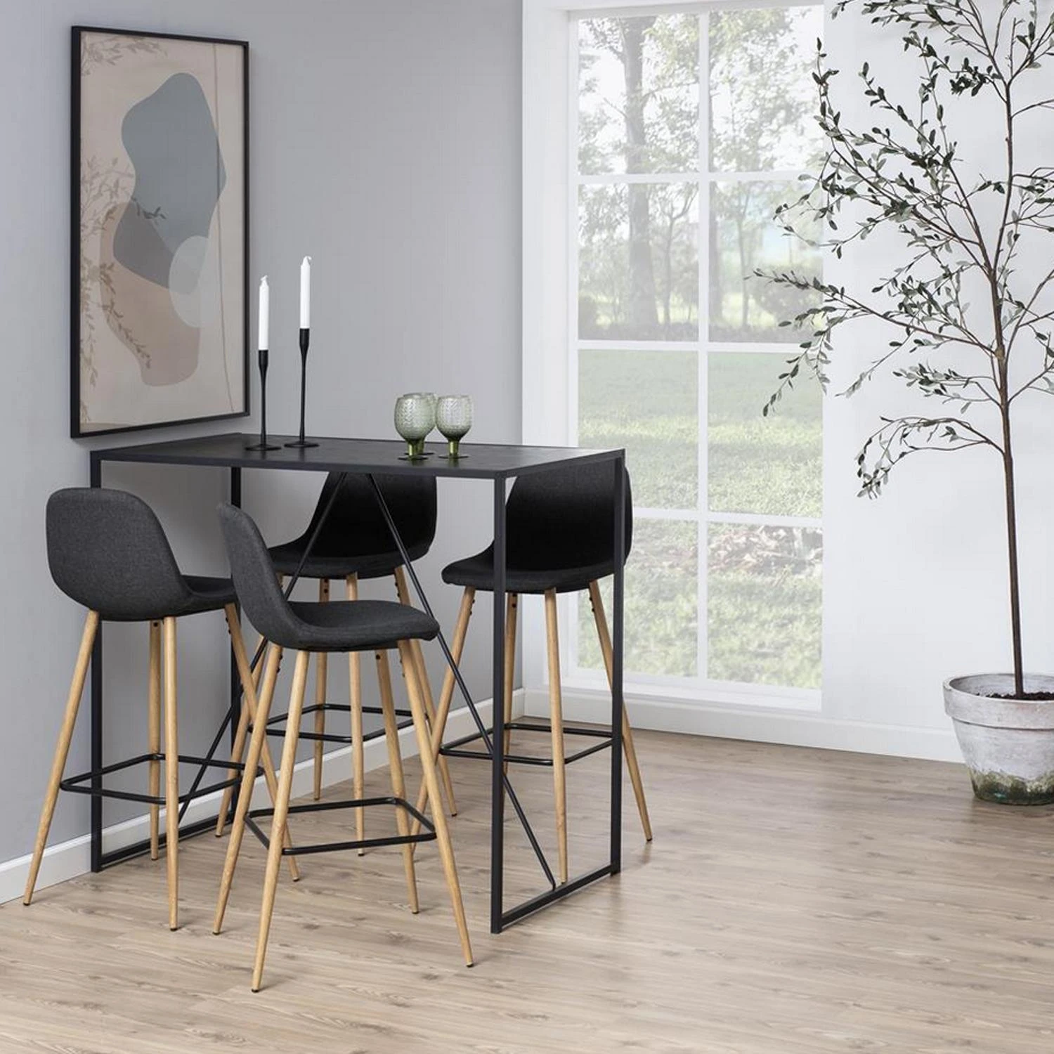 Home4You Baro stalas SEAFORD 120x60xH105cm, stalo viršus: melaminas, spalva: pelenų juoda, rėmas: metalas, spalva: juoda