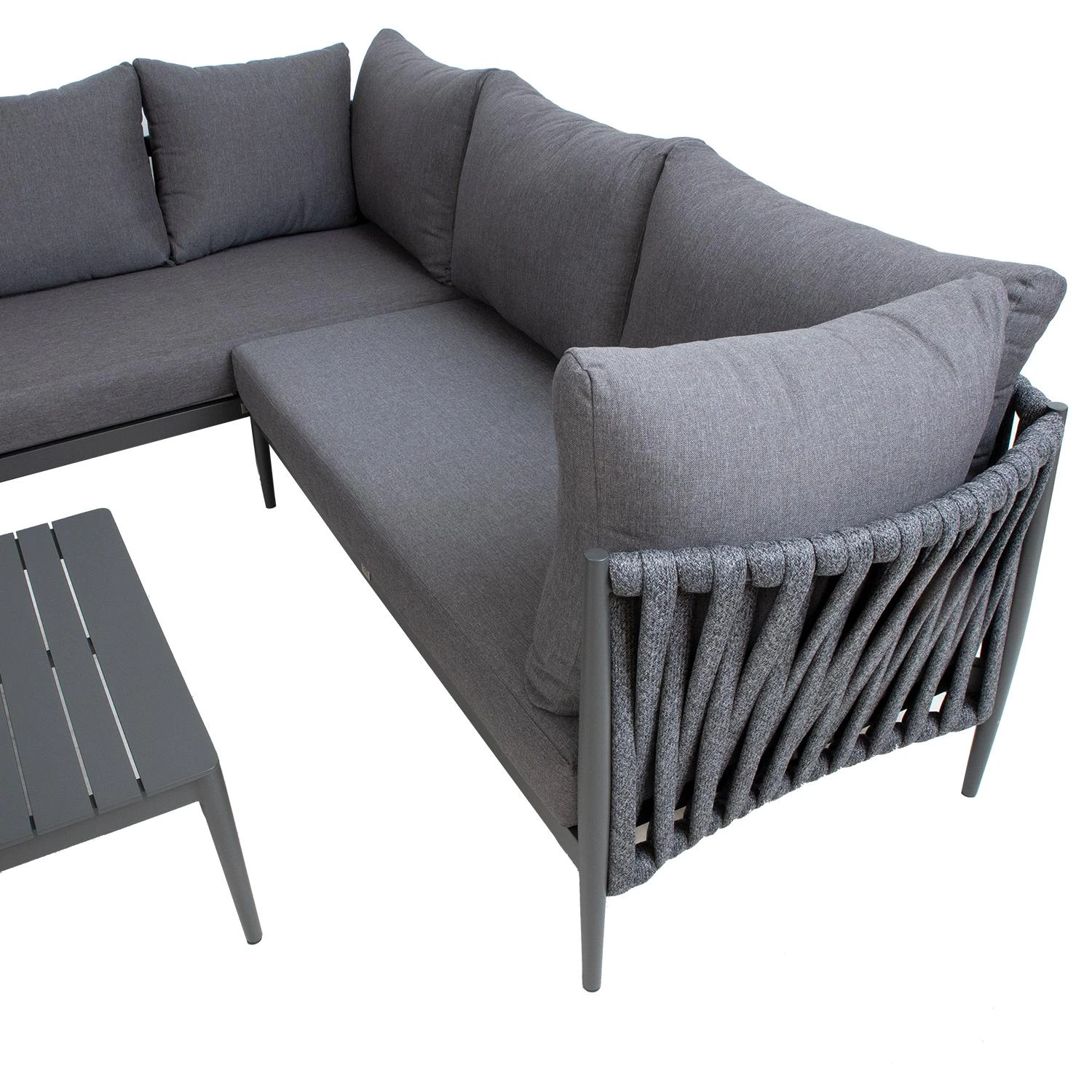 Lauko baldų komplektas Home4You Sodo baldų komplektas BREMEN, stalas ir kampinė sofa, pilkas