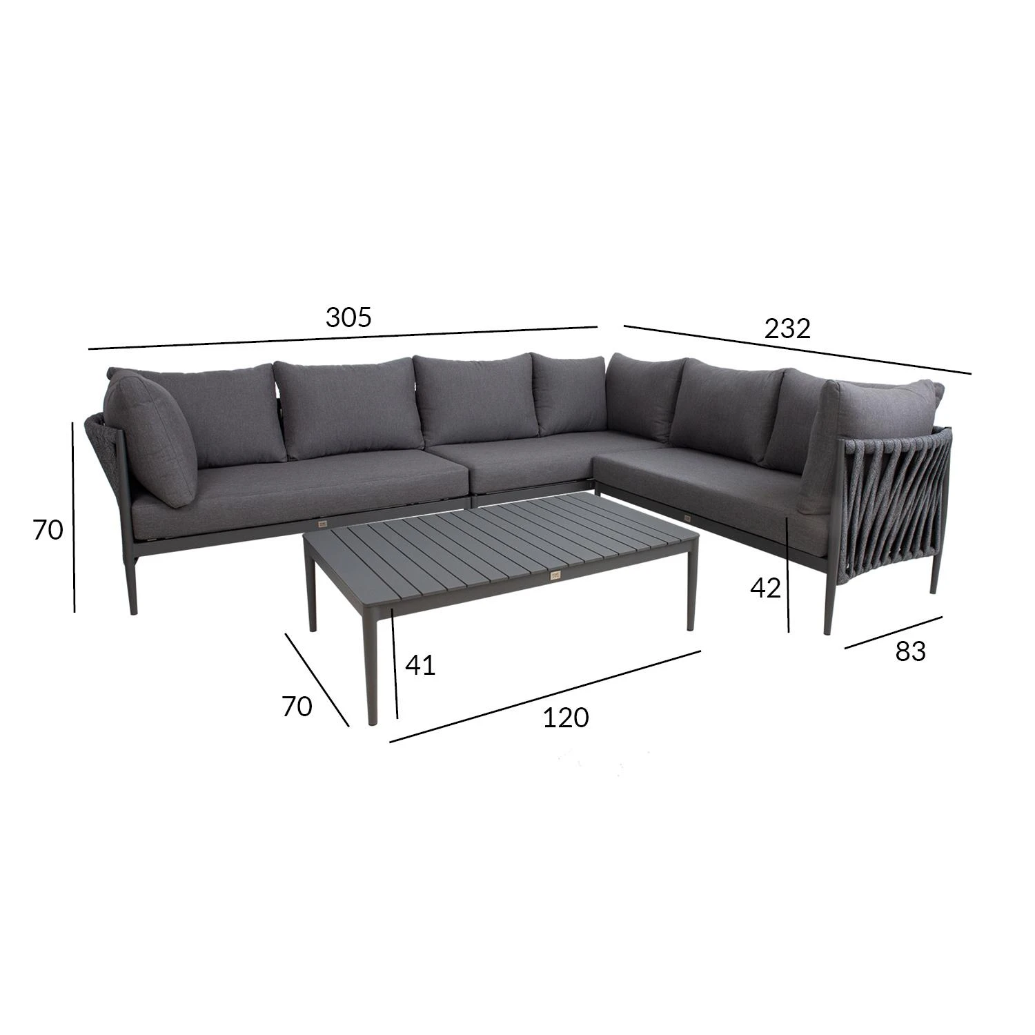 Lauko baldų komplektas Home4You Sodo baldų komplektas BREMEN, stalas ir kampinė sofa, pilkas aprašymas - Prekės nuotrauka