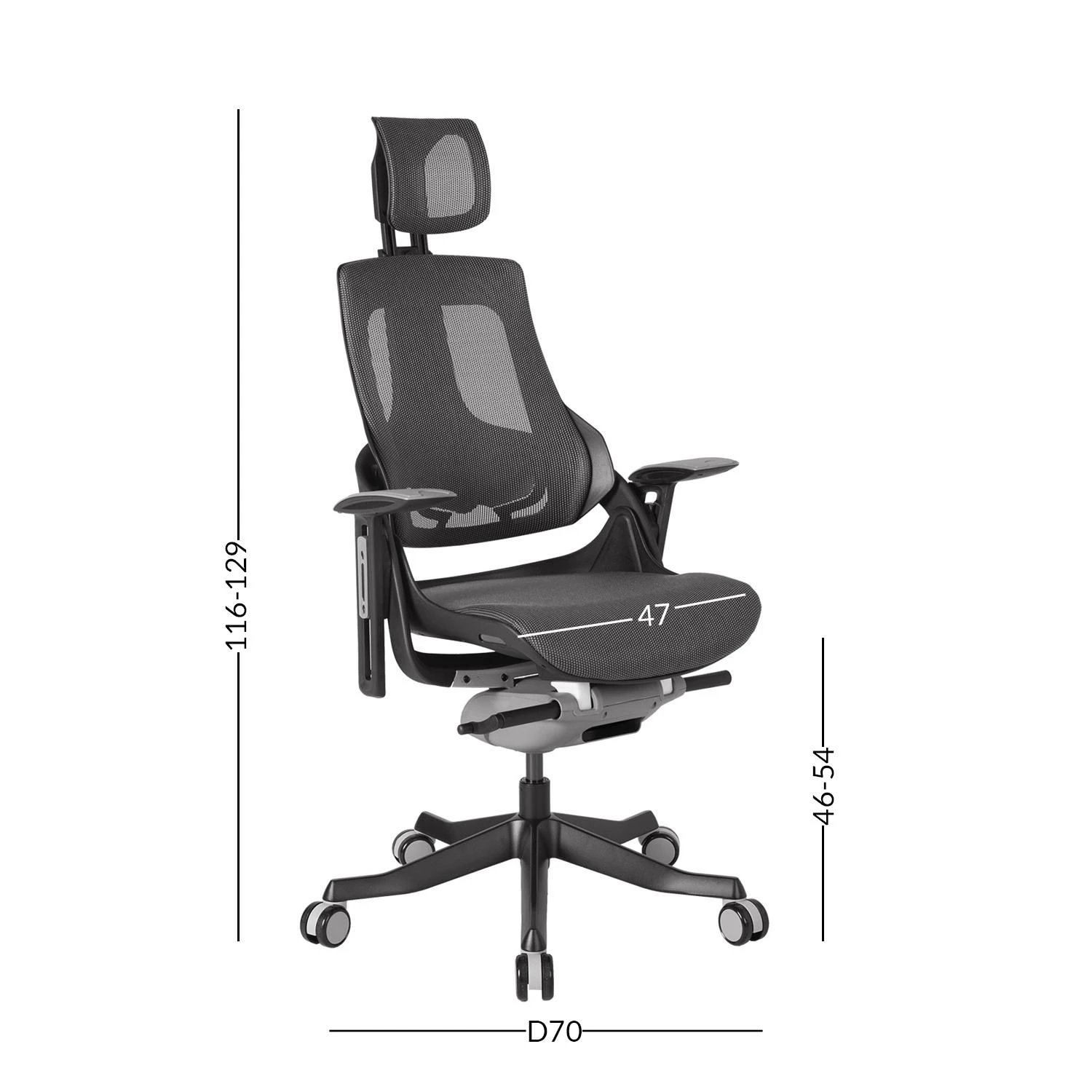 Vadovo kėdė WAU su galvos atrama, 65x49xH112-129cm, pilkos spalvos audinys, rėmas: juodas