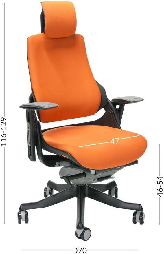 Oranžinė WAU biuro kėdė su išmatavimais