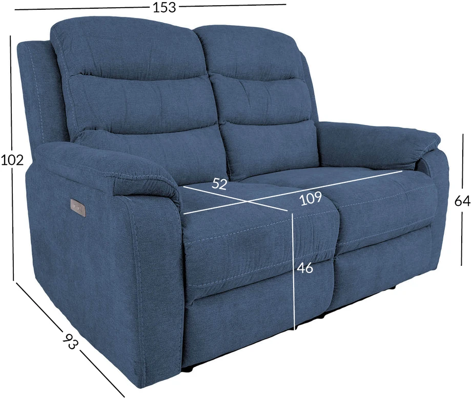 Home4You Mėlyna Recliner sofa MIMI 2-seater with electric mechanism, mėlynas