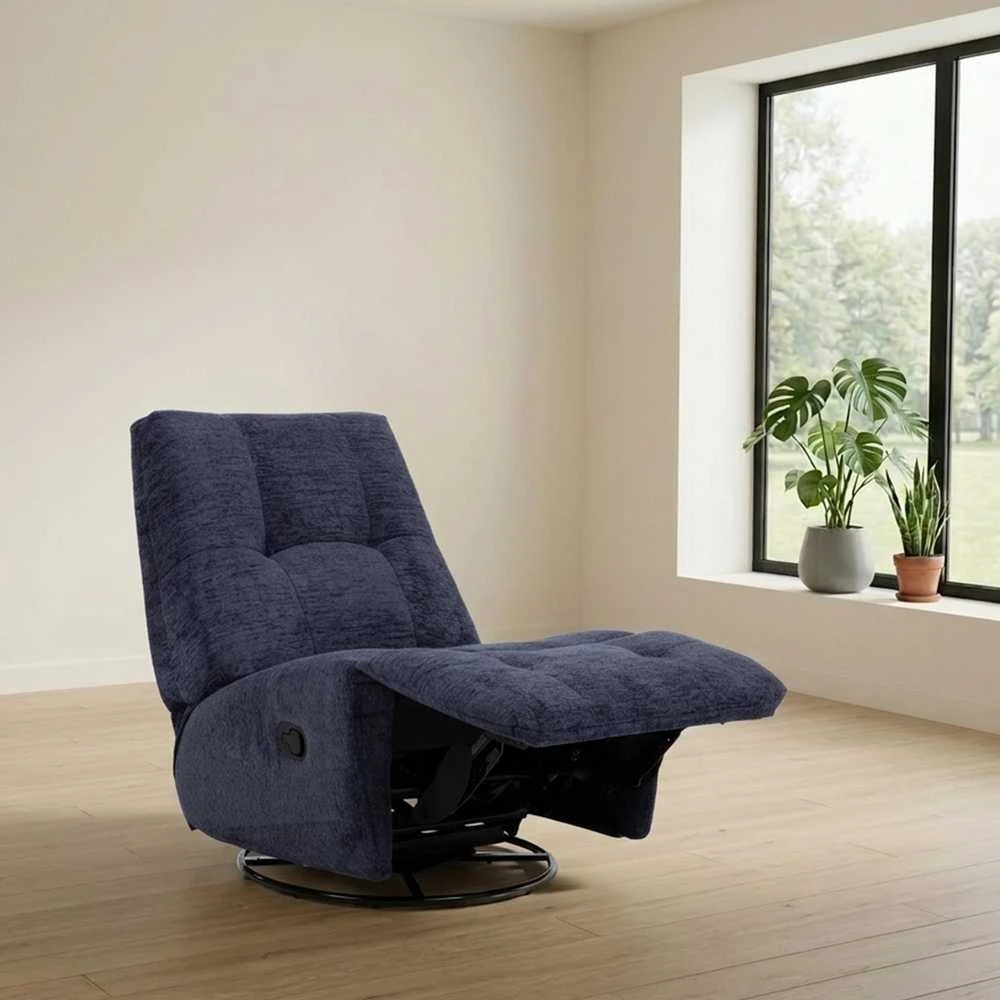 Home4You Mėlyna Atlošiamas fotelis WILLA su supamuoju ir besisukančiu rankiniu mechanizmu, mėlynas