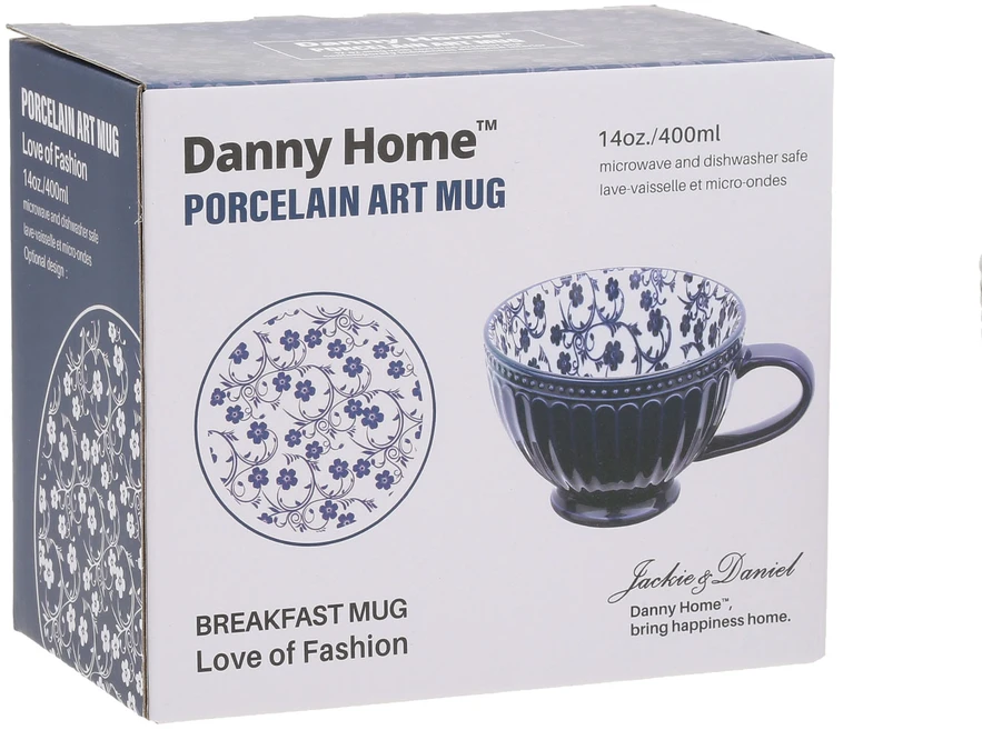 Home4You Mėlyna Puodelis SEREN H7,7cm 355ml, mėlynas/gėlių spalvos