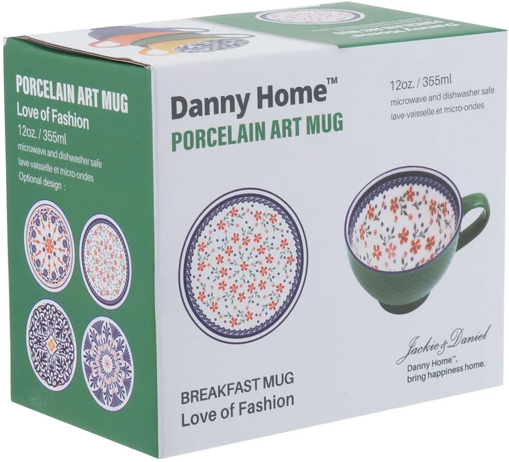 Home4You Mėlyna Puodelis SEREN H7,7cm 355ml, mėlynas/gėlių spalvos