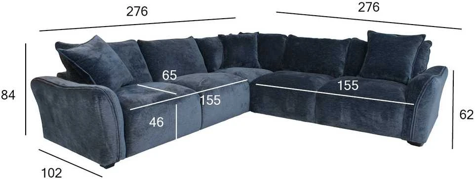 Home4You Mėlyna Kampinė sofa ir pufas DIVI tamsiai mėlyna