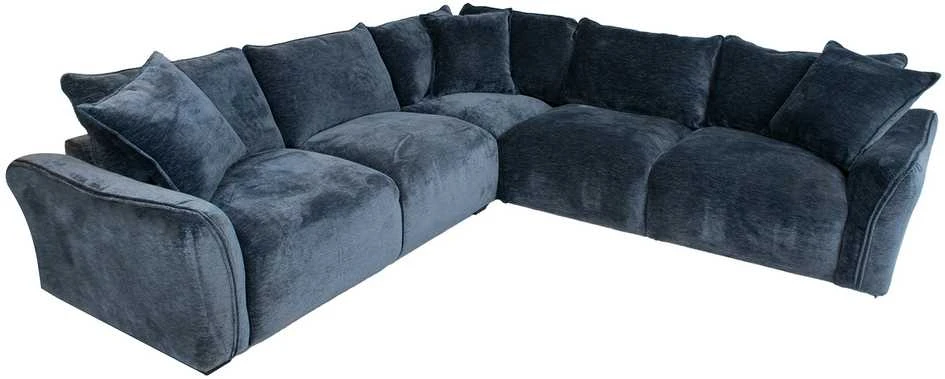 Home4You Mėlyna Kampinė sofa ir pufas DIVI tamsiai mėlyna