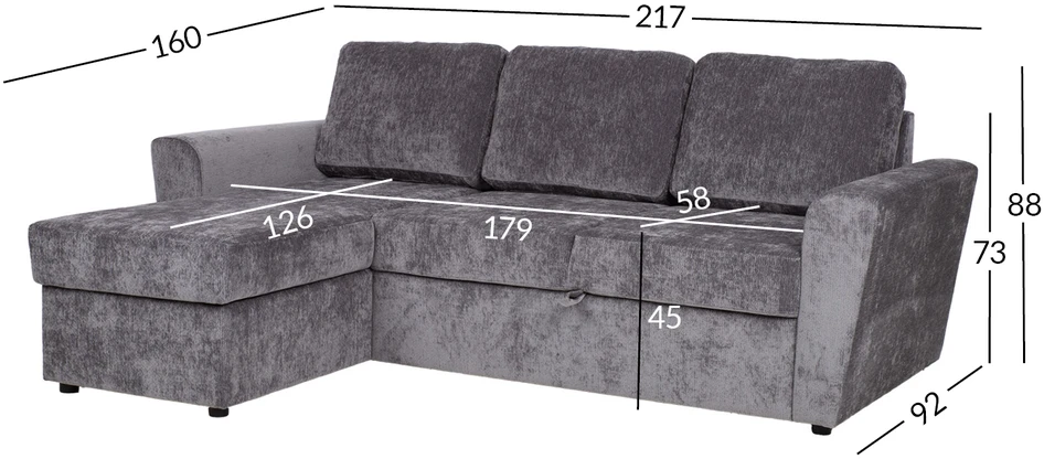 Sofa Home4You Kampinis miegamasis sofos komplektas „INGA“, grafito pilkos spalvos