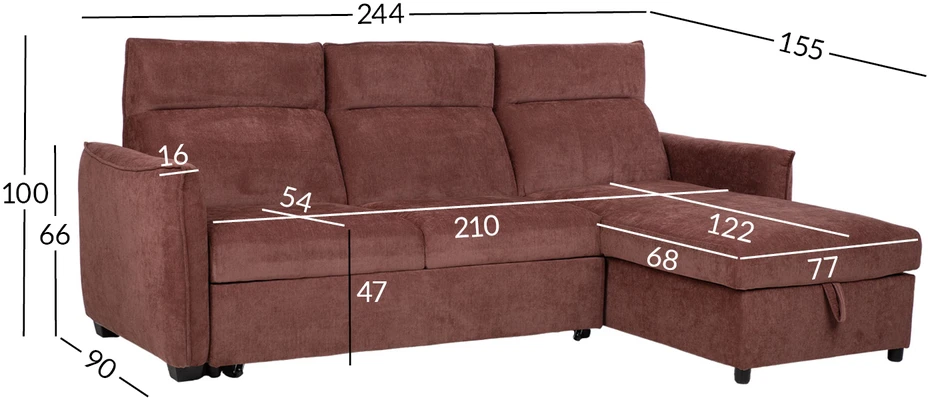 Kampinė sofa-lova „SCALA“, tamsiai rožinė
