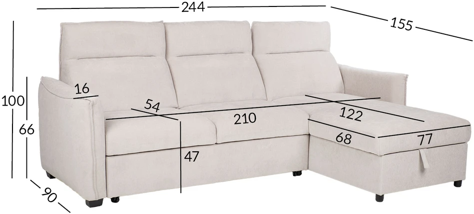 Kampinė sofa-lova „SCALA“, šviesiai pilkos spalvos