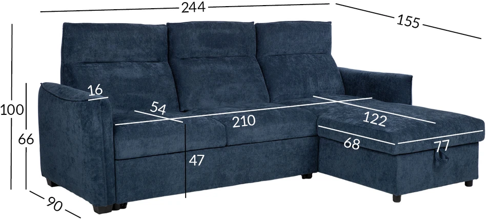 Kampinė miegamoji sofa „SCALA“, mėlyna