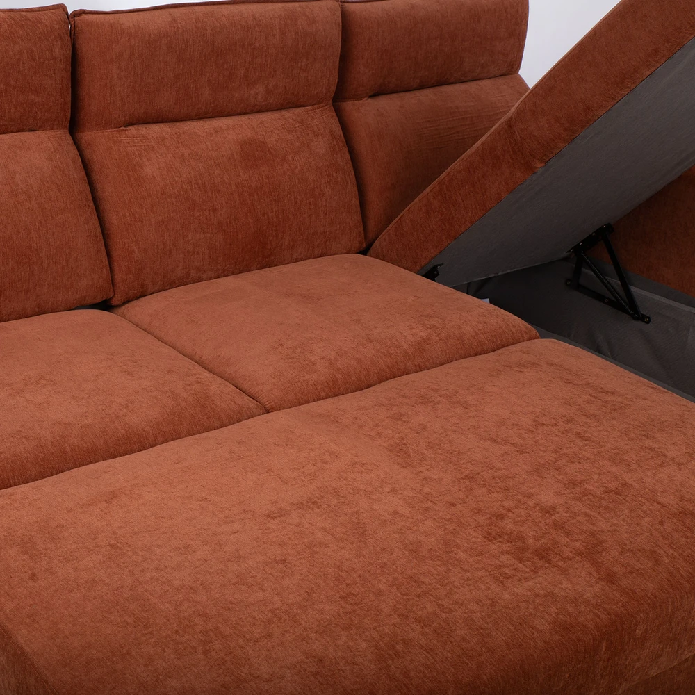 Kampinė sofa-lova „SCALA“, rusvos rudos spalvos