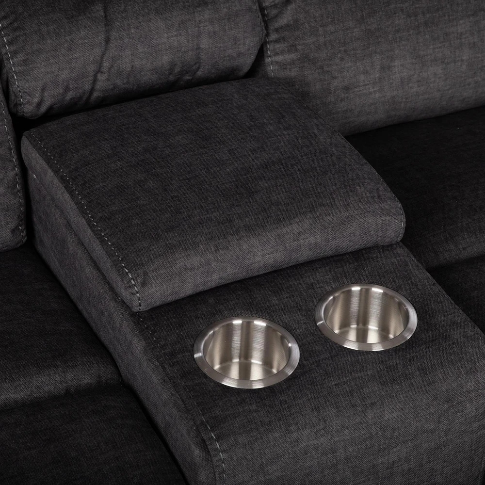 Sofa Kampinis U formos sofos komplektas „GISELLA“, rankiniu būdu reguliuojamas atlošas, tamsiai pilkos spalvos