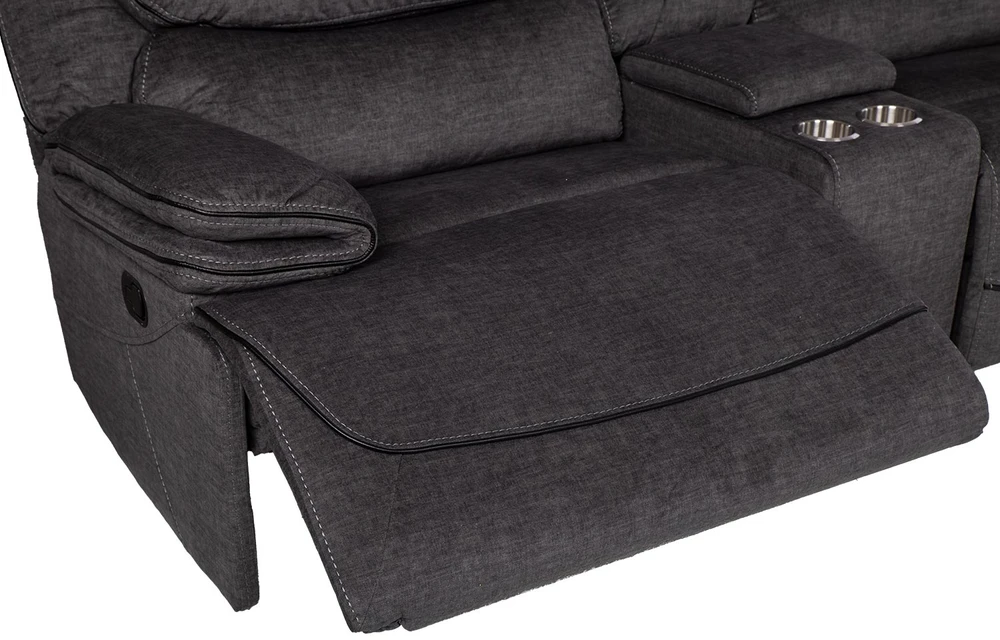 Sofa Kampinis U formos sofos komplektas „GISELLA“, rankiniu būdu reguliuojamas atlošas, tamsiai pilkos spalvos