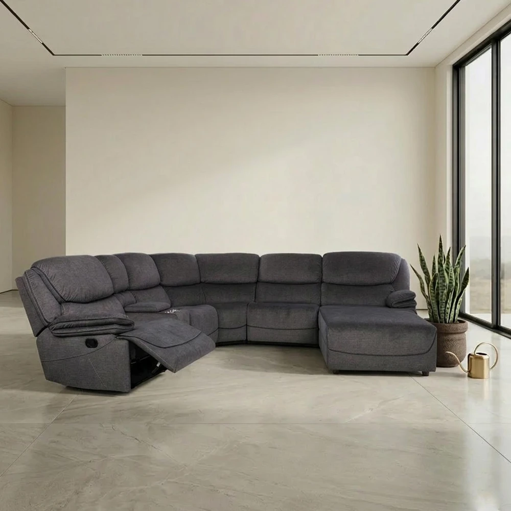 Sofa Kampinis U formos sofos komplektas „GISELLA“, rankiniu būdu reguliuojamas atlošas, tamsiai pilkos spalvos