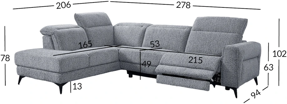 Lova Kampinė sofa „LUISA LC“, su elektrine atlošimo funkcija, pilka