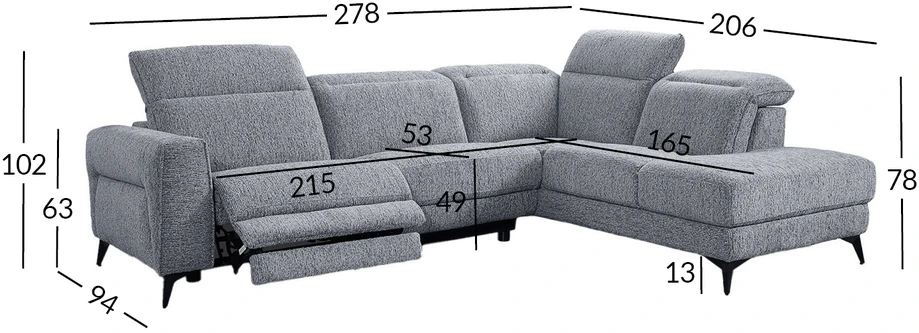 Lova Kampinė sofa „LUISA RC“, su elektrine atlošimo funkcija, pilka