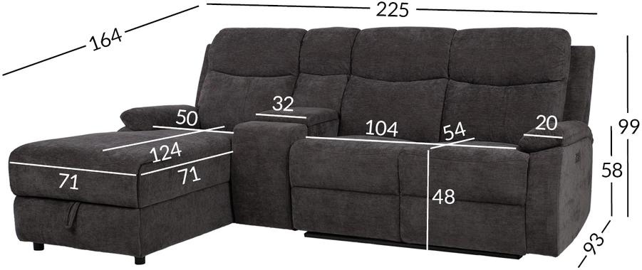 Lova Kampinė sofa „PROVENCE LC“, su elektrine arba rankine atlošimo funkcija, tamsiai pilka