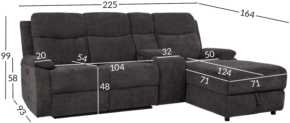Lova Kampinė sofa „PROVENCE RC“, su elektrine arba rankine atlošimo funkcija, tamsiai pilka