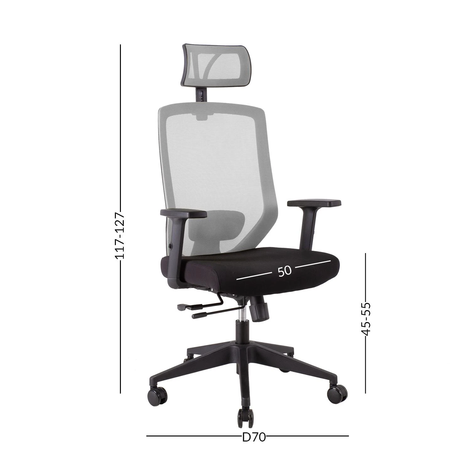 Home4You Darbo kėdė JOY 64x64xH115-125cm, audinys: kangos, atlošas: tinklinis audinys, spalva: juoda / pilka