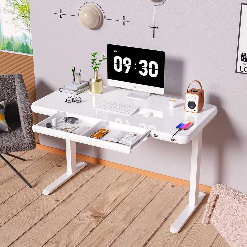 Home4You Stalas ERGO FIT su 1 varikliu 122x62x73,5-118 cm, baltas