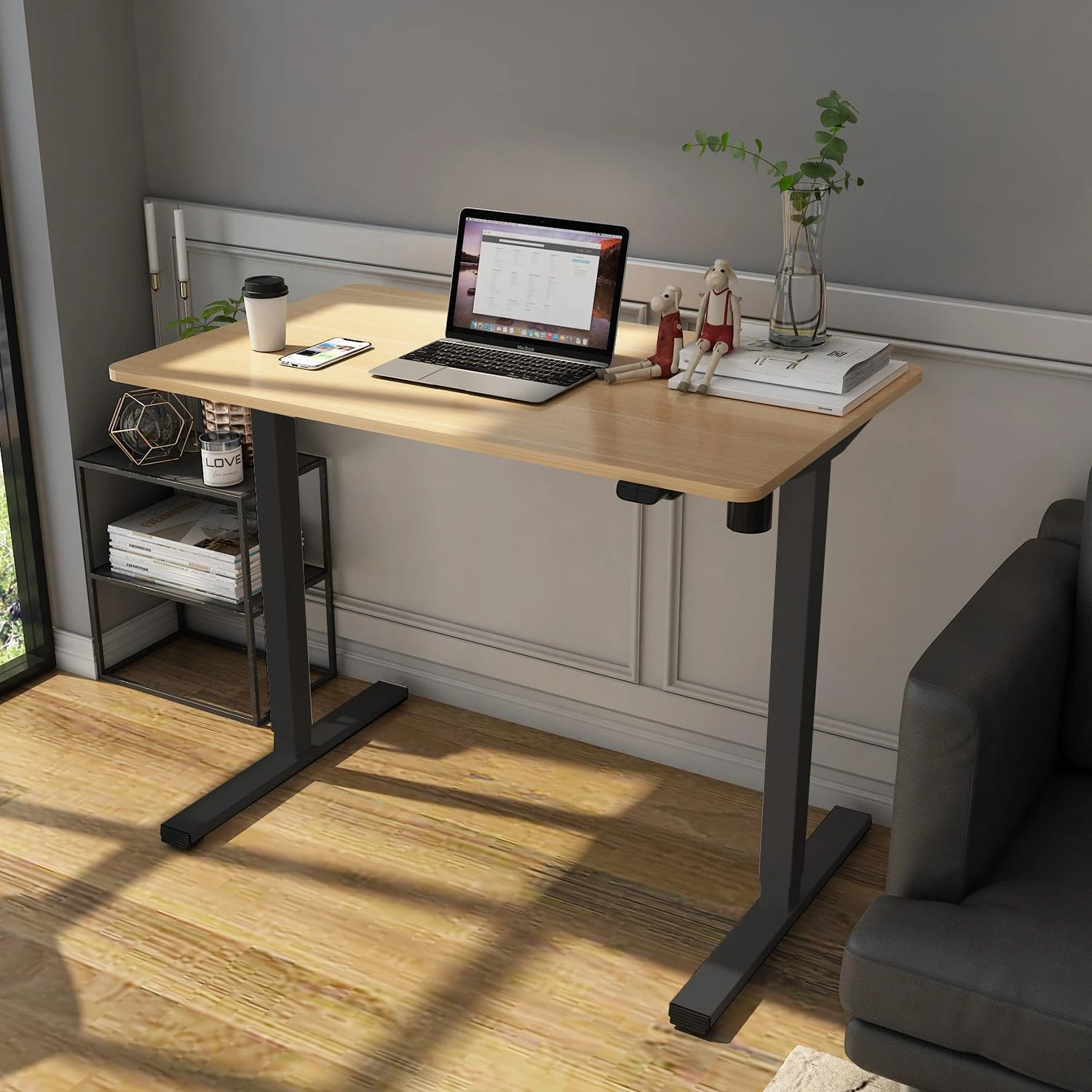 Rašomasis stalas ERGO OPTIMAL su 1 varikliu, 120x60 cm, Spalva: ąžuolo medis/juoda