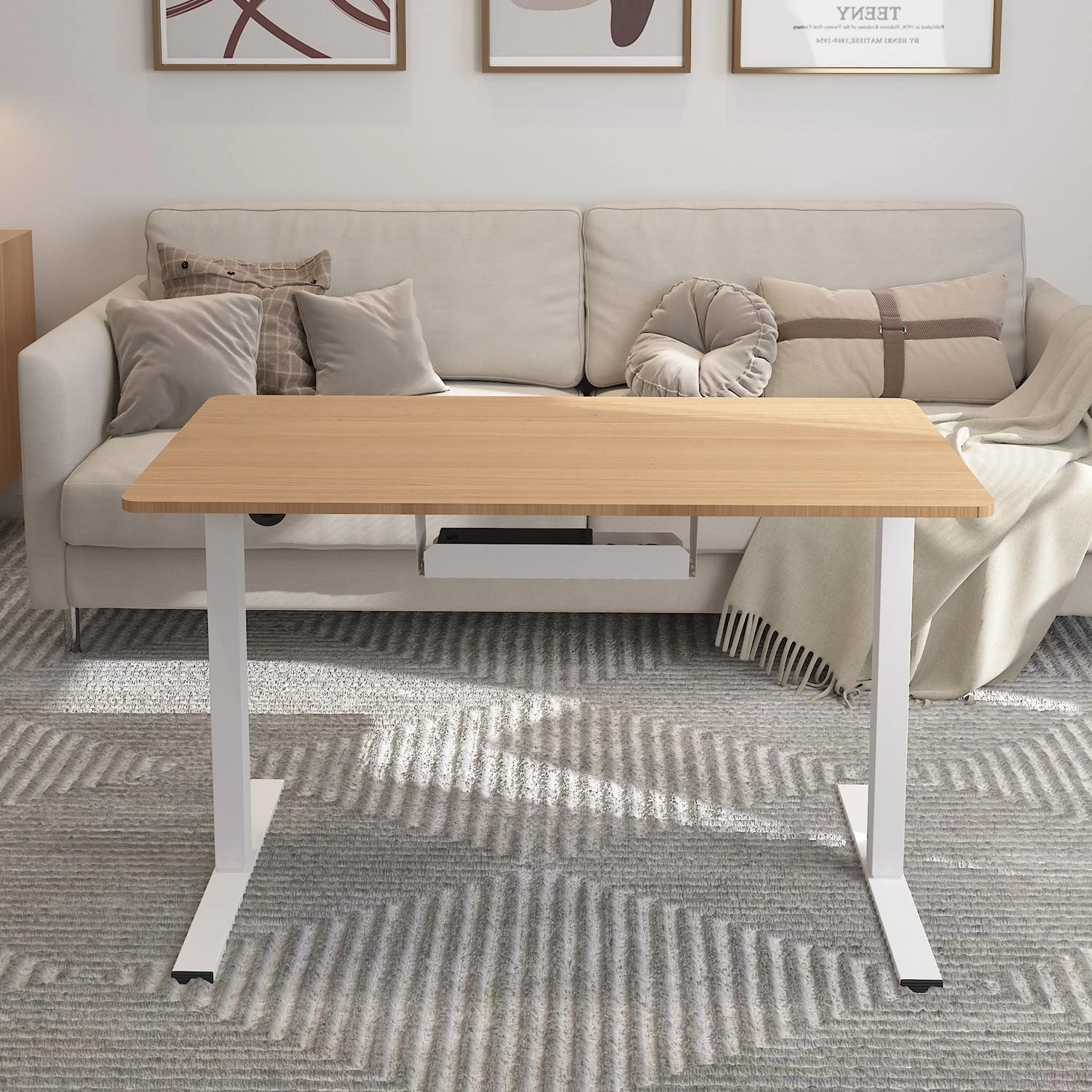 Rašomasis stalas ERGO su 1 varikliu, 120x60xH73-121cm, Spalva: balta/ąžuolas