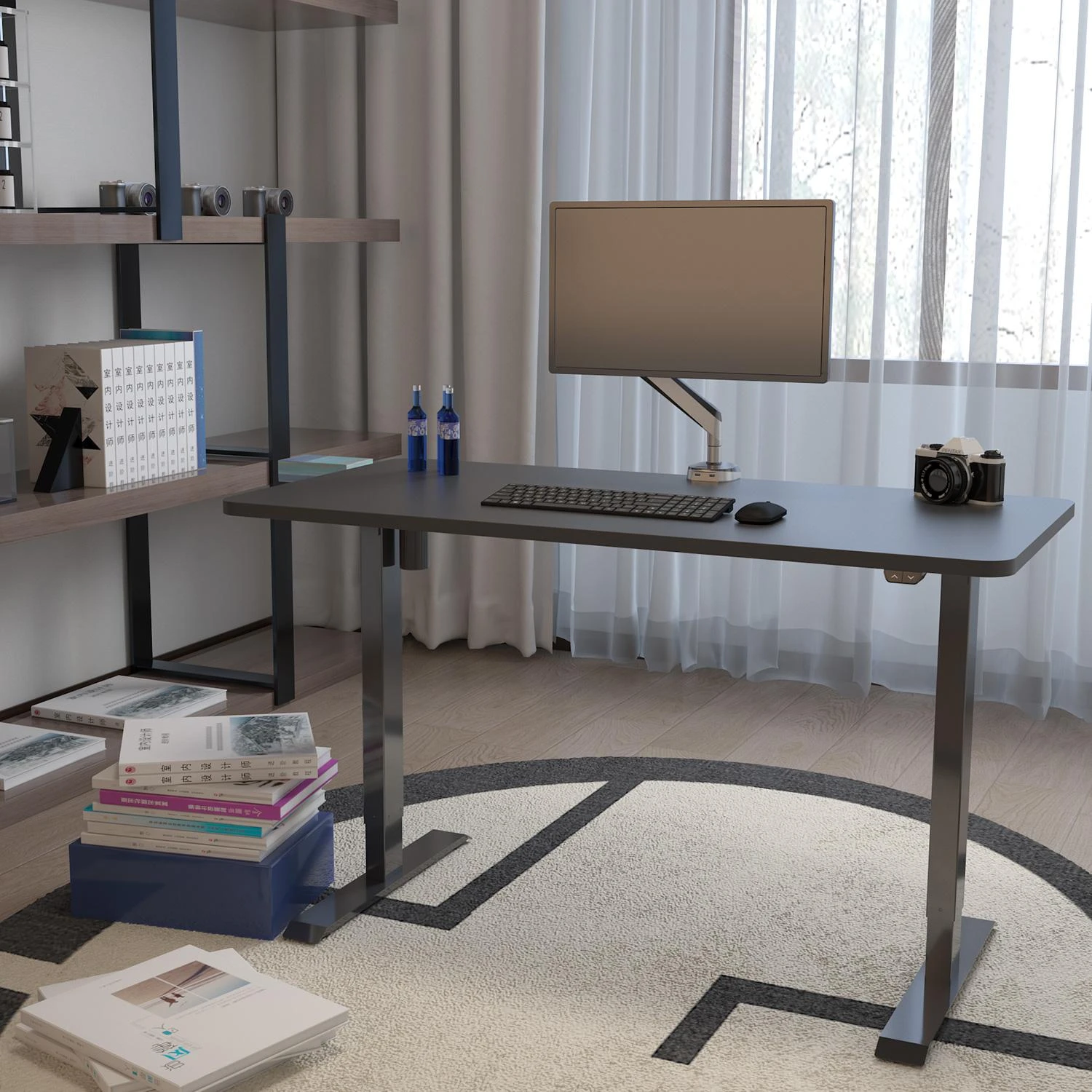 Rašomasis stalas ERGO su 1 varikliu 140x80 cm, Spalva: juoda