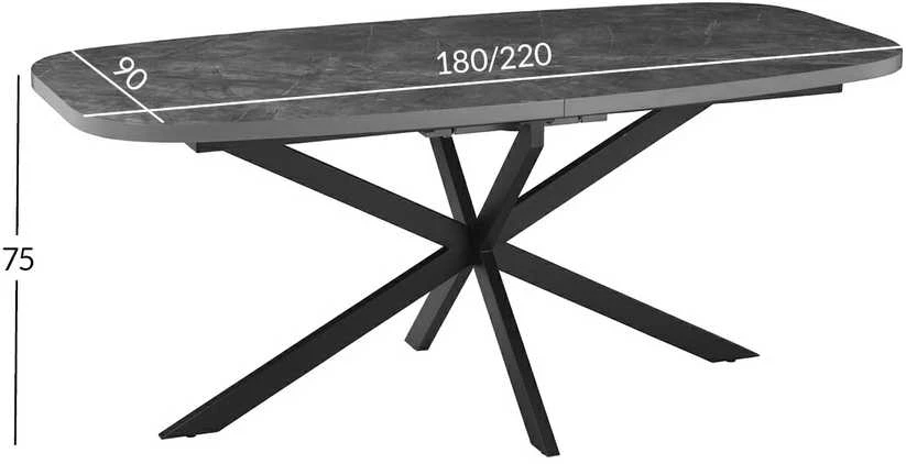 Home4You Valgomojo stalas RAMONA 180/220x90xH75cm, betono spalvos
