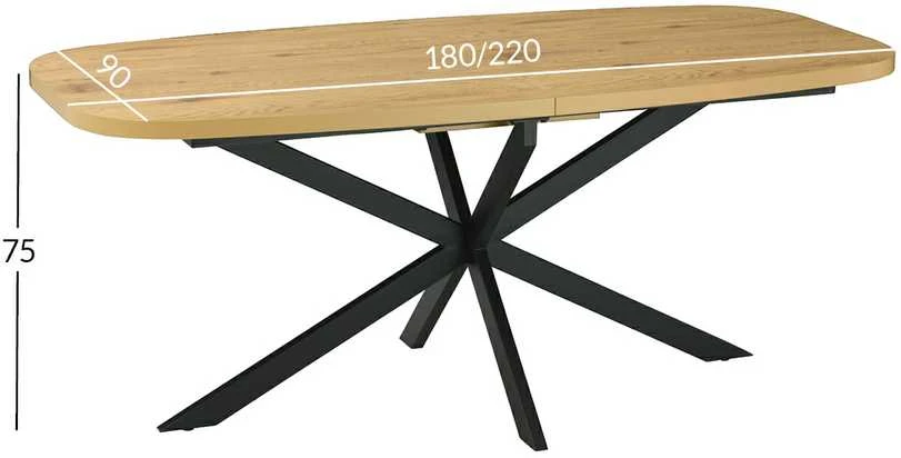 Home4You Valgomojo stalas RAMONA 180/220x90xH75cm, šviesios medienos