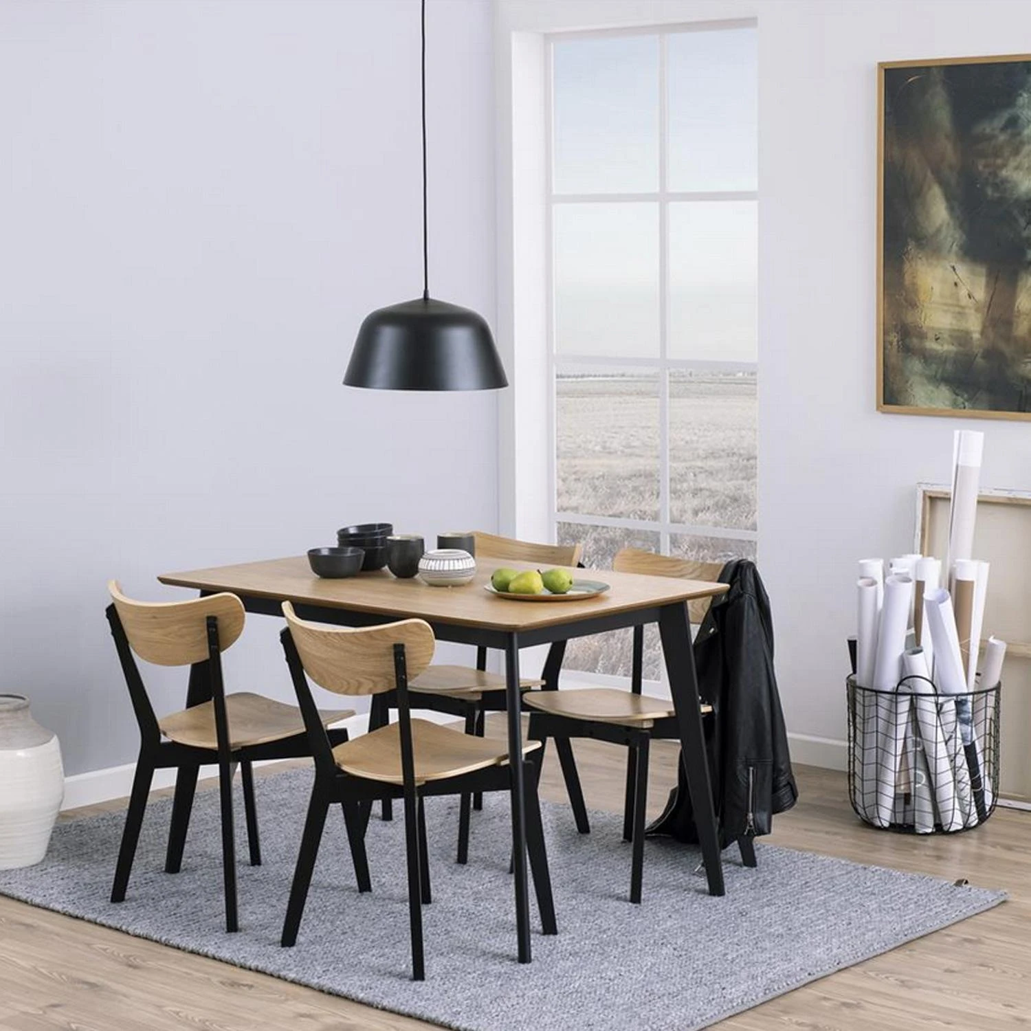 Home4You Valgomojo stalas ROXBY 120x80xH76cm, ąžuolo/juodo medžio drožlių plokštės