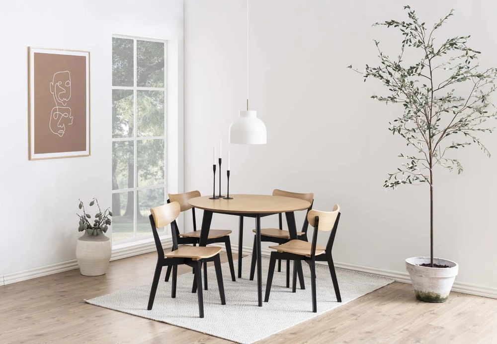 Home4You Dining table ROXBY D105xH76cm, oak/juodas