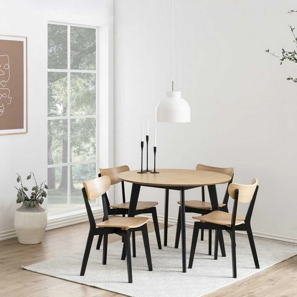 Home4You Dining table ROXBY D105xH76cm, oak/juodas