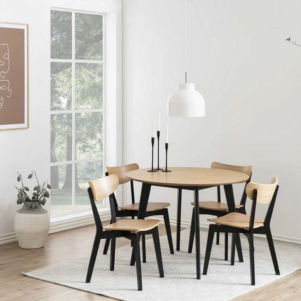 Home4You Dining table ROXBY D105xH76cm, oak/juodas
