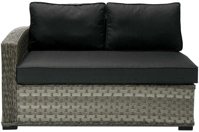 Sofa Home4You Dvivietė modulinės sofos GENEVA dalis su pagalvėlėmis ir kairiu porankiu, 81x132xH78cm, rėmas: aliumininis su plastikinių vytelių apdaila, spalva: pilka aprašymas - Prekės nuotrauka