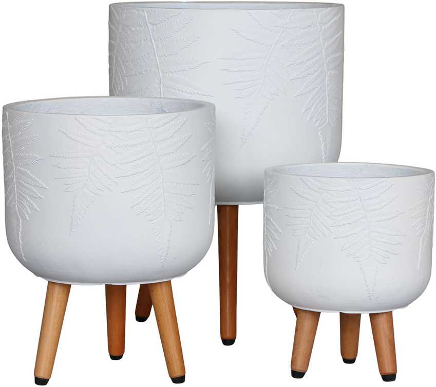Gėlių stovas SKY FERN, D37xA52,3cm, baltas, su medinėmis kojelėmis