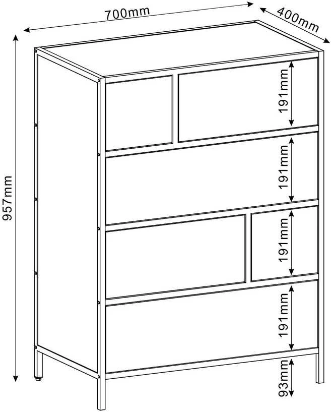 Home4You Komoda HEDVIG 70x40xH95cm, uosio/juoda