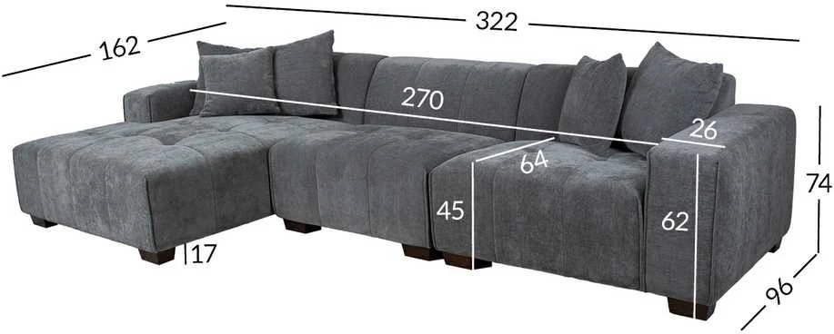Home4You Kampinė sofa DAHLIA LC, pilka