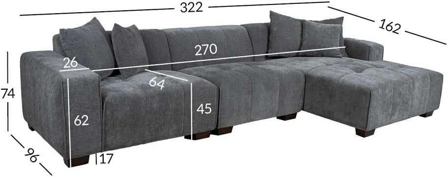 Home4You Kampinė sofa DAHLIA RC, pilka