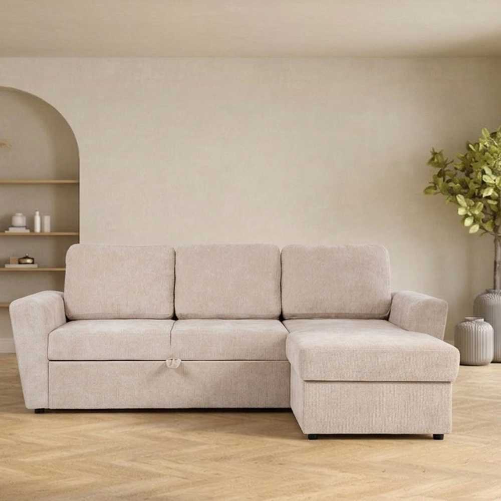 Home4You Kampinė sofa-lova INGA, smėlio spalvos