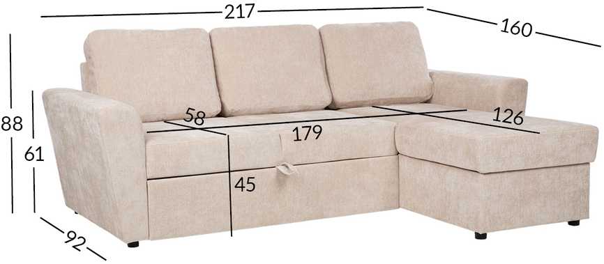 Home4You Kampinė sofa-lova INGA, smėlio spalvos