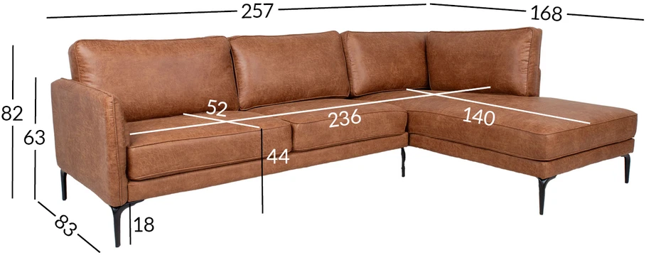 Home4You Kampinė sofa SOFIA DK, ruda