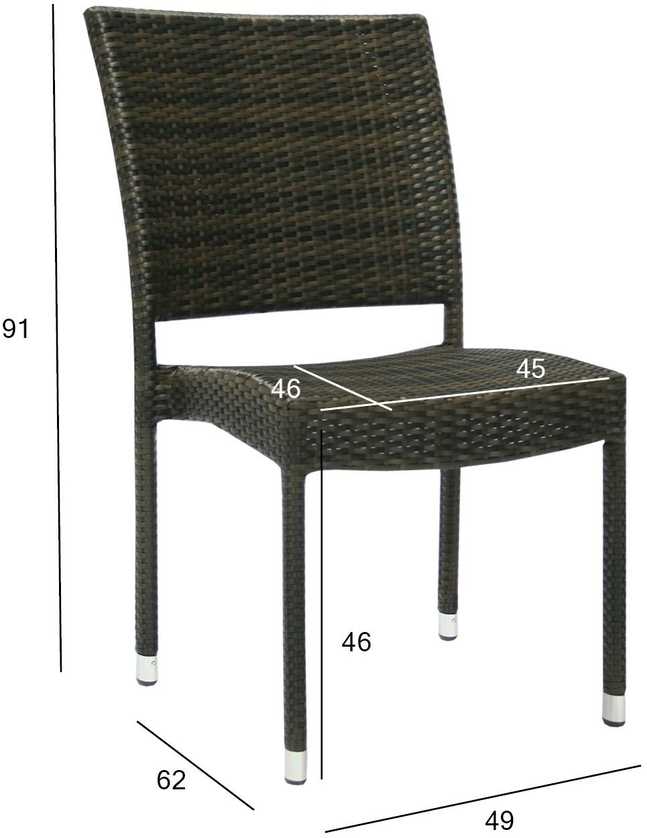 Home4You Kėdė WICKER-3, 60x49,5xH92,5cm, rėmas: aliumininis su plastikinių vytelių apdaila, spalva: tamsiai ruda