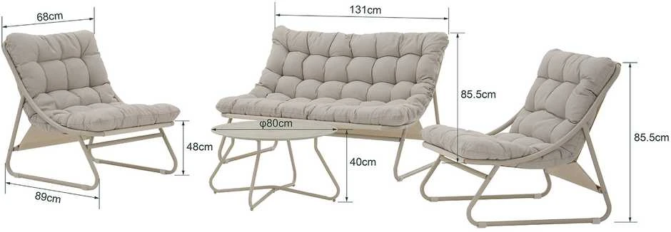 Lauko baldų komplektas Home4You Sodo baldų komplektas SAMBA stalas, sofa ir 2 kėdės, šviesiai pilka