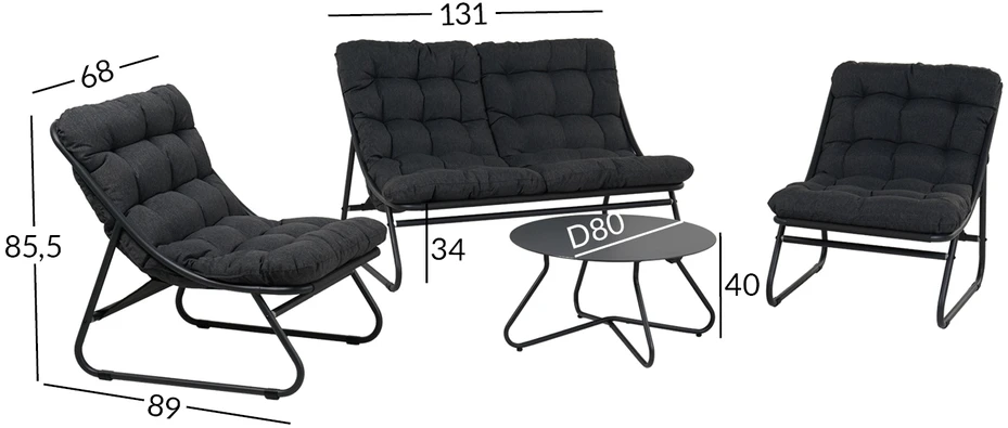 Lauko baldų komplektas Sodo baldų komplektas SAMBA table, sofa and 2 chairs, dark pilkas