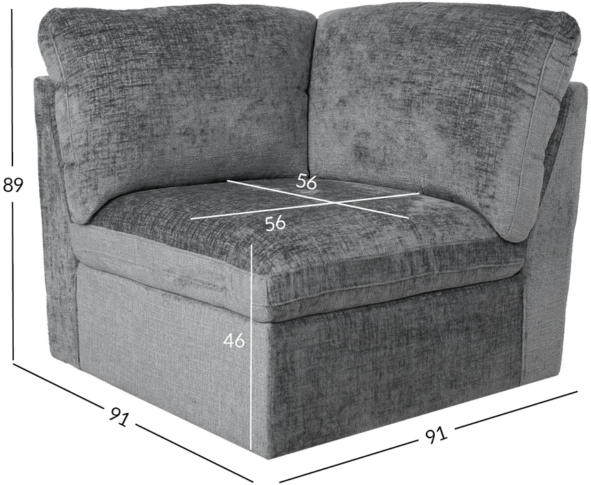 Fotelis Home4You Modulinė sofa SAMOA, vienvietė, kampinė dalis, pilka