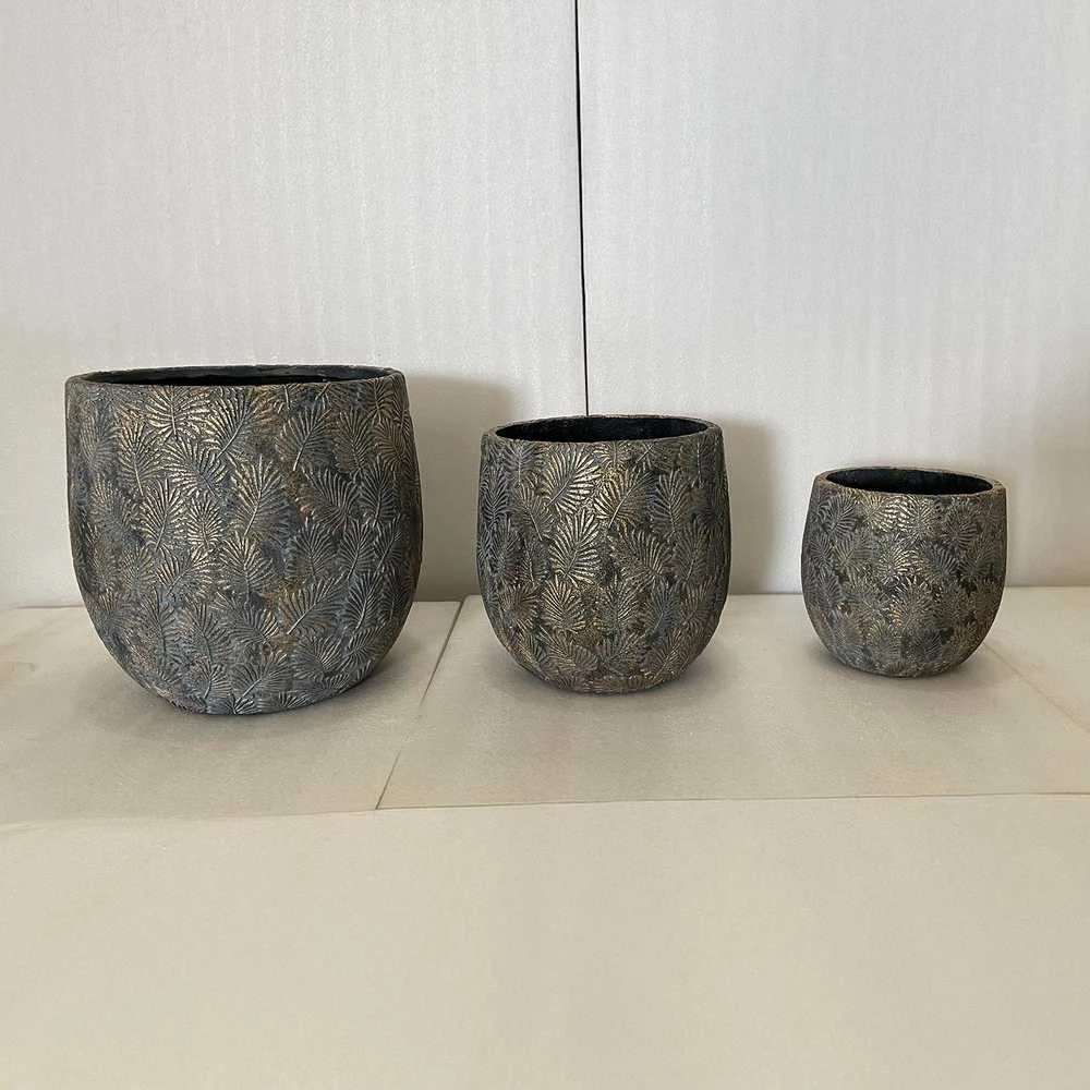 Plant holder SUNNY CEDAR D43xH41cm dark pilkas/auksinis